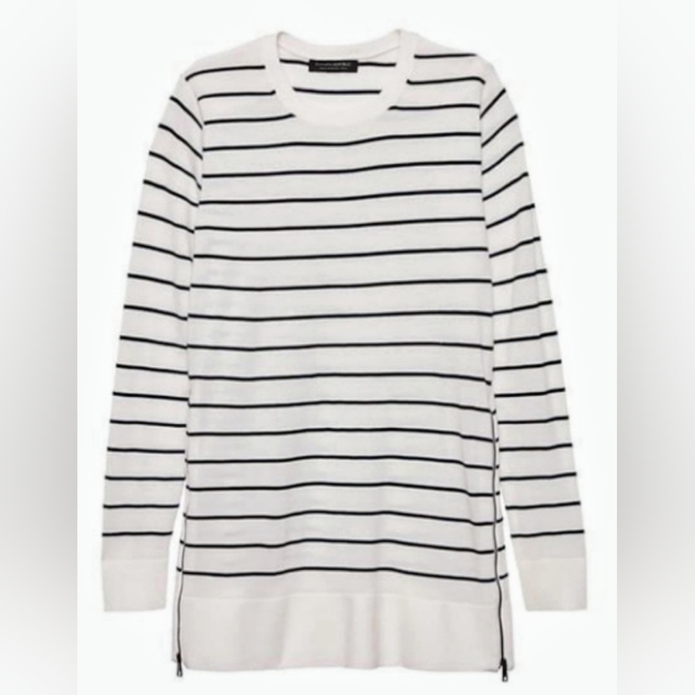Banana Republic 100% Merino Wool White & Blue Striped Nautical Sweater sz S